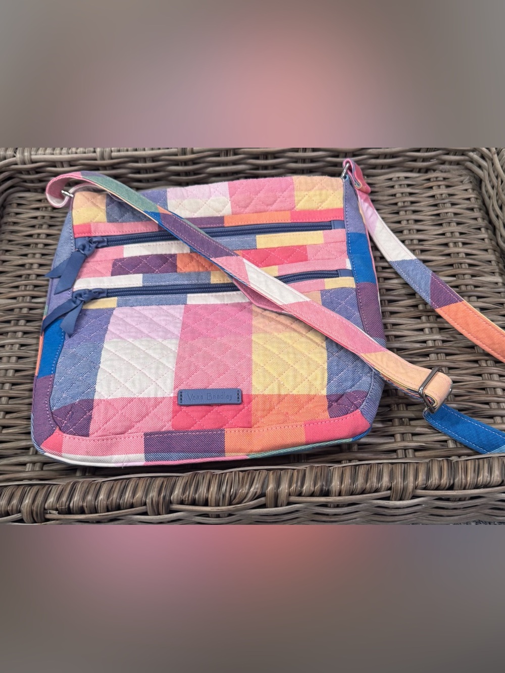 Vera Bradley Tropics Plaid Quilted Crossbody Bag Colorful Adjustable Strap